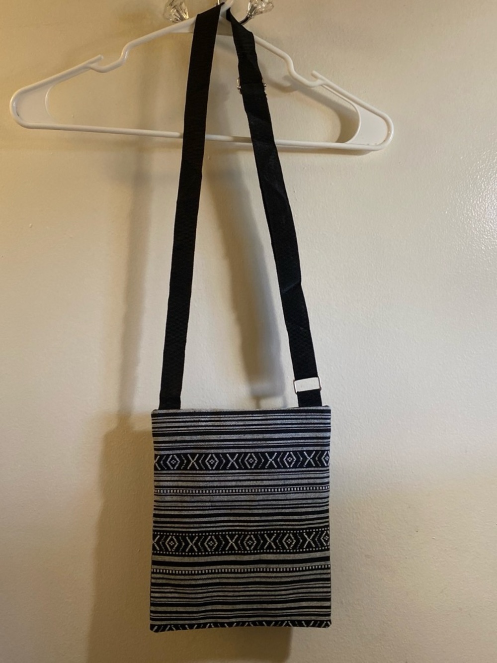 Black & White Geometric Crossbody Bag with Adjustable Strap